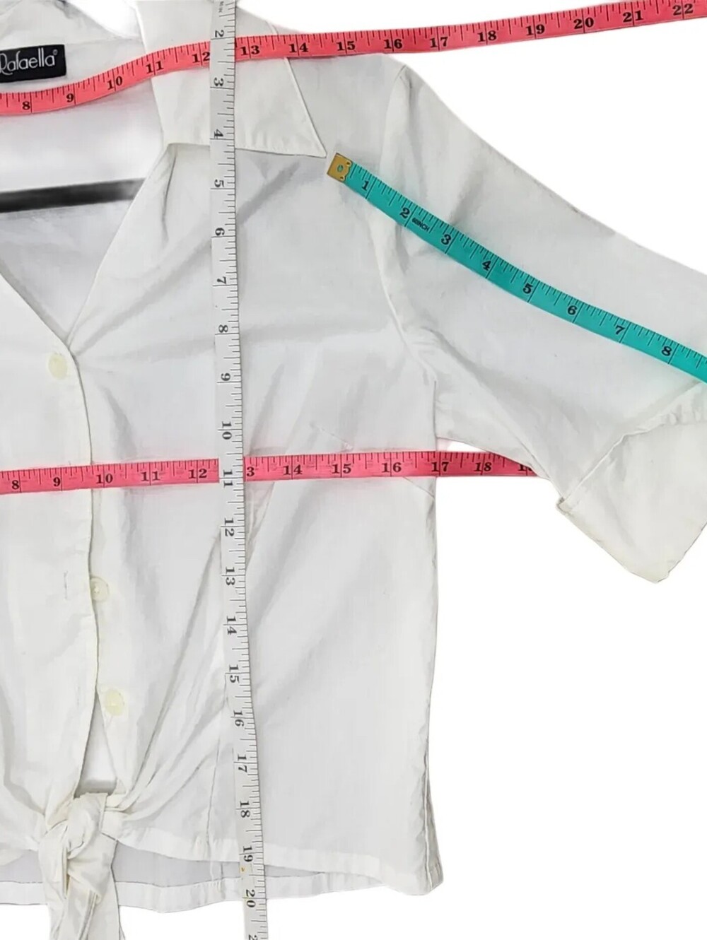 Rafaella Vintage 90s Tie Front Poplin Blouse White 6 - Picture 4 of 8